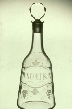 Clear blown glass and etched “Madeira” decanter with stopper