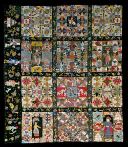 Pieced quilt top fragment, England, 1700–1730, silks and metallic threads over earlier paper templates. Colonial Williamsburg Foundation.
Pieced quilt top fragment, England, 1700–1730