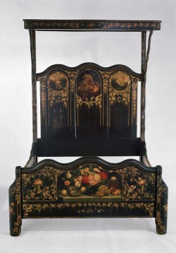Painted bedstead with canopy, circa 1855, painted by Thomas and Edward Hill