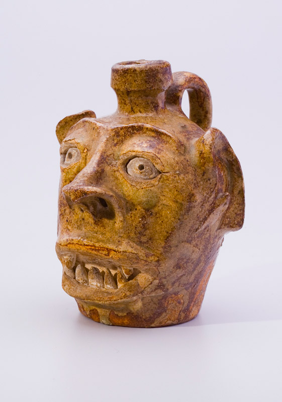 Alkaline-glaze stoneware face jug, ca. 1855-1865, Edgefield District,