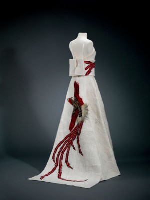 Wedding dress Japonesque (2000), wool, silk, cotton, cashmere and linen, designed by Arlette Muschter (born 1970) and made by Claudy Jongstra (born 1963), Netherlands. Cincinnati Art Museum purchase: Lawrence Archer Wachs Fund, 2009 Japonesque Wedding Dress