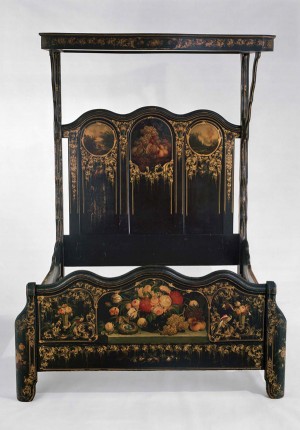 Painted bedstead with canopy, circa 1855, painted by Thomas and Edward Hill for Heywood Brothers & Company, Gardner, MA, gift of Richard N. Greenwood to the Museum of Fine arts, Boston Painted bedstead with canopy, circa 1855, painted by Thomas and Edward Hill