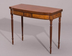 Card Table, Attributed to Joseph True and possibly Samuel Gragg, Boston and Salem, Massachusetts, 1810-1820, Mahogany, birch, maple, white pine, and cherry, Colonial Williamsburg Foundation, Museum Purchase, 1971-382, 1 Card Table, Attributed to Joseph True and possibly Samuel Gragg