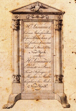 Bilingual trade label used by Honoré Lannuier in New York, 1815-19. Bilingual trade label used by Honoré Lannuier in New York, 1815-19.
