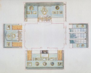 Latrobe drawings of dining room for a house for the Tayloe family