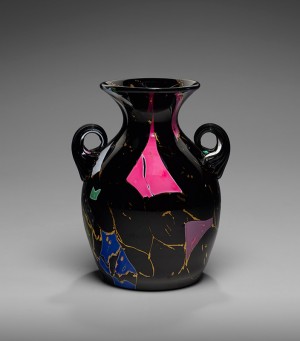 Frederick S. Shirley designer, Mount Washington Glass Company  manufacturer, Sicilian Vase, South Boston, 1878–80. Blown lead glass with fused lead glass and gilding