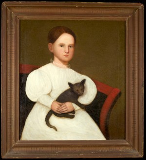 Girl in White with Cat, attributed to Zedekiah Belknap (1781–1858), probably Vermont, oil on canvas. Collection of Barbara and David Krashes. This portrait is depicted, in the upper, left-hand corner, of Bernard Karfiol’s Making Music. Girl in White with Cat, attributed to Zedekiah Belknap