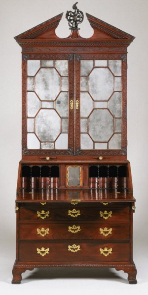 Desk and bookcase, Philadelphia, ca. 1762, mahogany, white cedar, yellow poplar, yellow pine, silvered glass and gilded brass. Philadelphia Museum of Art Desk and Bookcase, Philadelphia, ca. 1762
