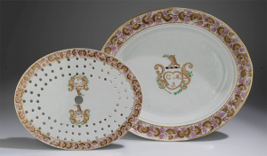 Dish with Strainer,
Jingdezhen, China, ca. 1823,
Hard-paste porcelain
Museum Purchase, The Buddy Taub Foundation, Dennis A. Roach and Jill Roach Directors, 2023-326 Dish with Strainer,
Jingdezhen, China, ca. 1823