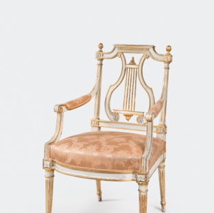 Armchair, possibly United States, ca. 1790-1810. Ash; paint, gold leaf, silk.